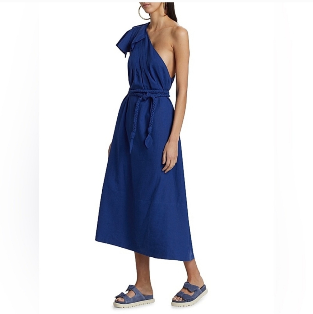 Farm Rio One Shoulder Blue Maxi Dress  Medium
